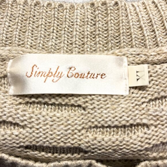 Womens Beige Layered Knit Sweater With Lace Peplum Trim Simply Couture XL - Picture 9 of 9